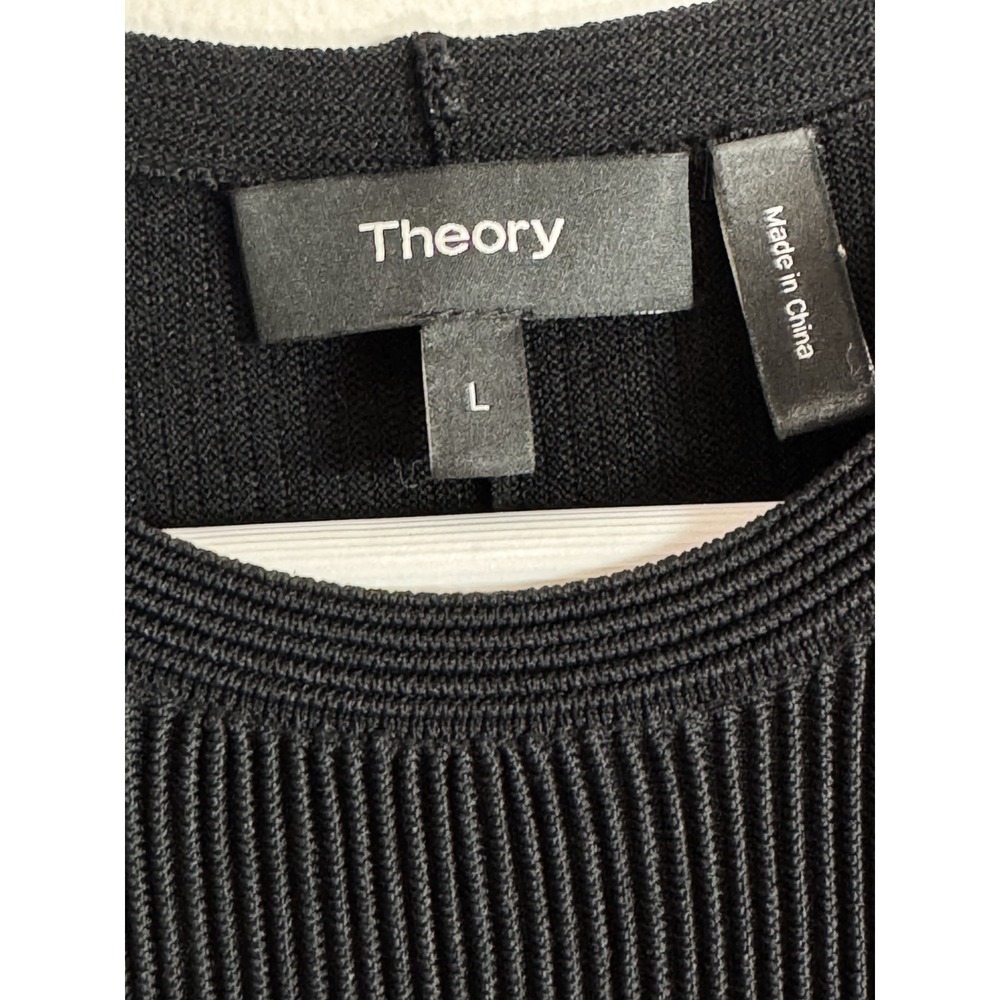 Theory Black Sleeveless Knit Peplum Top Fit & Flare Ribbed Textured Blouse Sz L - Picture 5 of 16